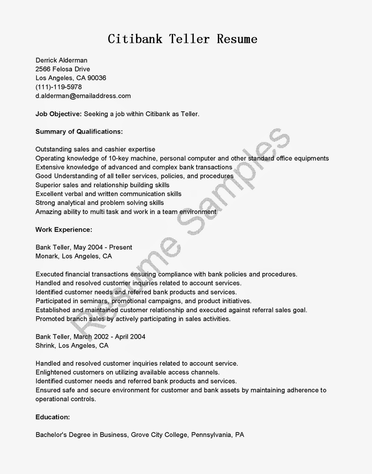 Entry level bank teller resume templates